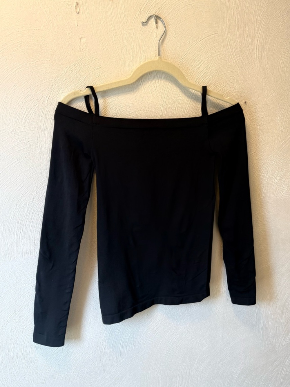 Helmut Lang Off Shoulder Black Stretch Top XS Minimalist Long Sleeve Going Out - Picture 2 of 4